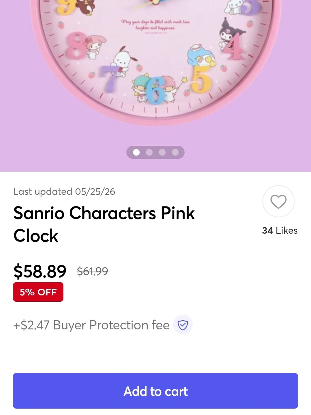 Sanrio Pink Pastel Character Wall Clock